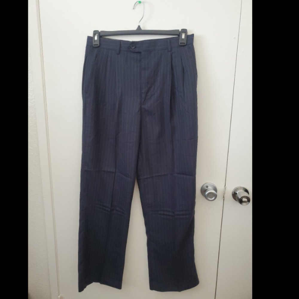 Enrico Bertucci Mens Pinstriped Navy Dress Pants 32x30